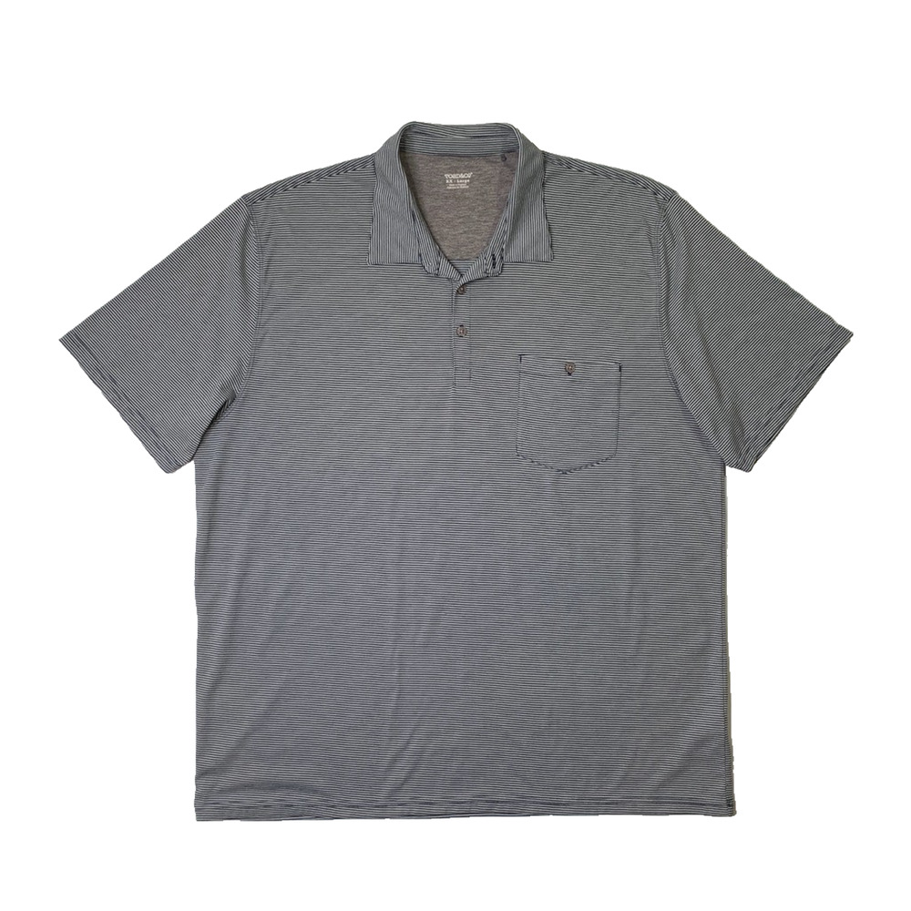 Toad & Co Polo Shirt Mens 2XL Shadow Navy Marko Short Sleeve Striped Pocket Golf